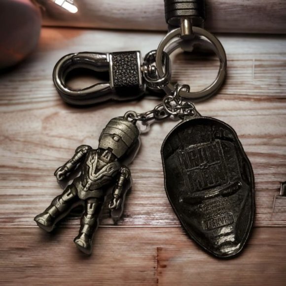 8" Metal Iron Man / Mask Keychain, Leather Braided Strap - NEW! - Picture 2 of 3